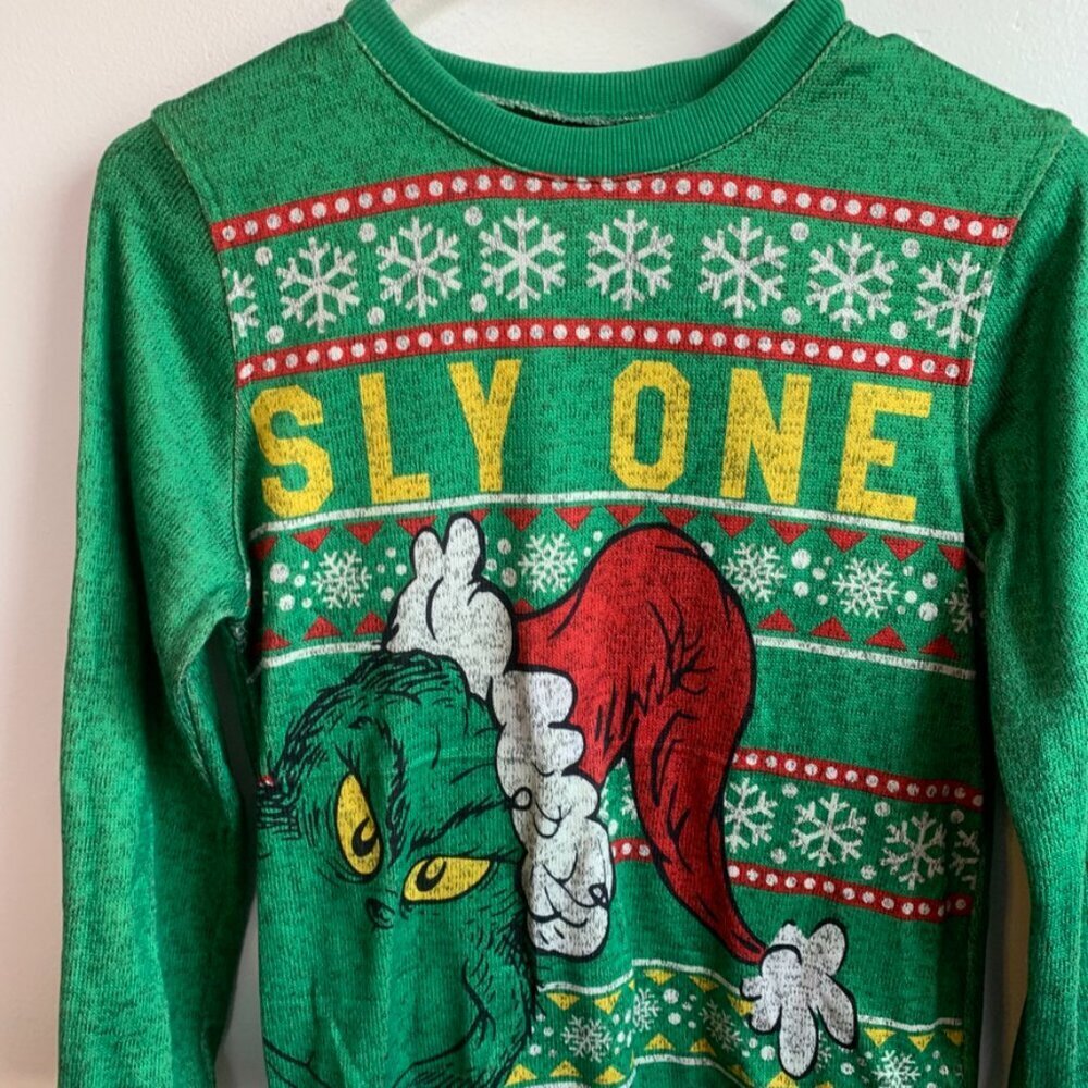 Dr. Suess The Grinch Sly One Green Long Sleeve Sweatshirt - Picture 4 of 5